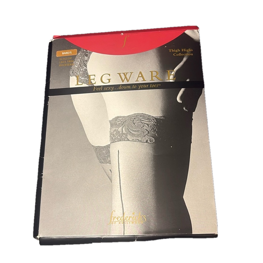 Fredericks Of Hollywood Thigh Highs Scallop Lace Trim Back Seam  Color Bare S
